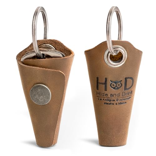 Image of Hide & Drink Full Grain Leather Wrap Keychain, Organizer Snap Closure, Key Ring Cover, Silencer Sleeve Key Holder for Men