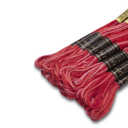 Image of Pack of 12 Premium Embroidery Thread | 100% Egyptian Cotton Premium Skeins | Cross Stitch Embroidery Floss | Oeko TEX Certified | Ideal for Arts & Crafts (Red Variegated 1203)