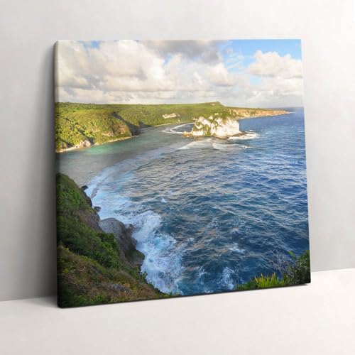 Falaise de plage et vagues de la mer tableau nature toile 60x60cm Wallfluent Image Art