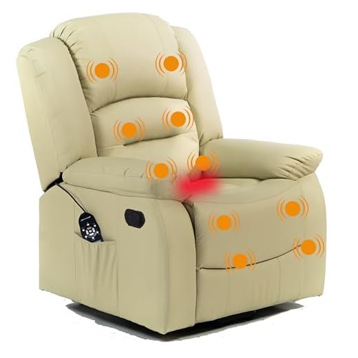 ECODE Sillón de Masaje Maximum. 9 programas con Calor Lumbar, Polipiel, reclinación Manual, 10 vibromotores (Beige)