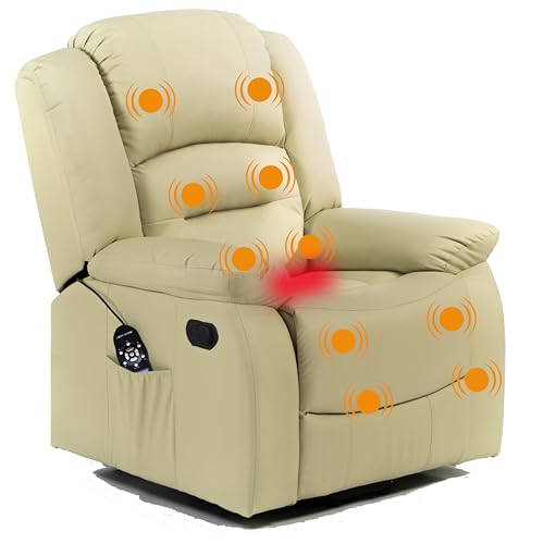 ECODE® Sillon de Relax Reclinable Manual de Polipiel con Masaje y Calor Lumbar   Modo Reclinable TV, 10 Vibromotores, Calor Lumbar Ideal para Personas Mayores