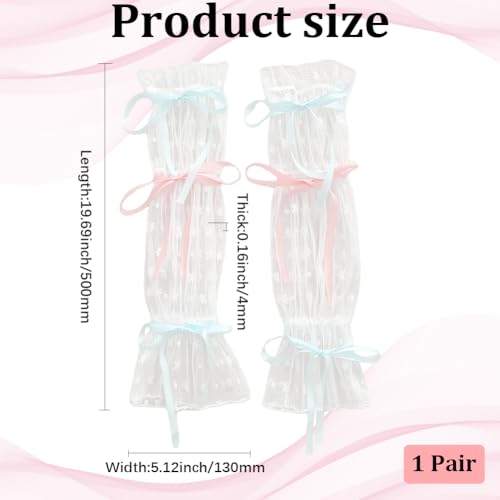 1 Pair White Lace Ruffled Leg Warmers Bowknot Vintage Floral Edging Trimming Legs Sleeves Sheer Tulle Fabric Cute Layered Polyester Socks for Women Party Festival Accessories Lolita Jk Gift2