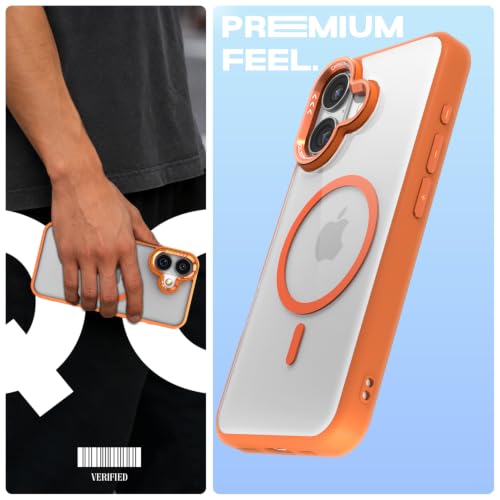 Image of Pikkme Back Cover for iPhone 16 | Shockproof | Mag-Safe Compatible | Hard Transparent Back | Premium Raised Camera Protection | Bumper Case (Orange Mag-Safe)