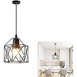 Lamparas De Techo Estilo Industrial Baratas Lámpara de Techo Jaula Cuadrada Industrial de Hierro de Metal E27 Retro Suspensión Lámpara Colgante Iluminación para Dormitorio Comedor Cocina Sala Restaurante Pasillo Café Bar, Negro