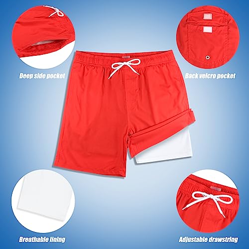 Image of Boys Swim Trunks with Boxer Brief Liner Compression Anti Chafe Swimming Shorts Stretchy UPF Quick Dry Swimsuit