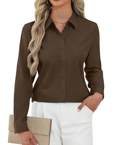 Image of J.VER Button Down Shirts for Women Stretch Collared Cotton Long Sleeve Dress Shirt Business Casual Blouse for Work