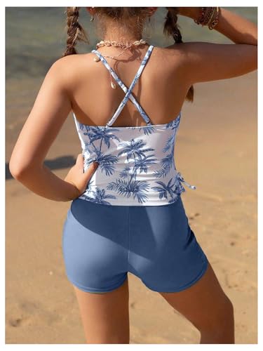 Image of Girl's 2 Piece Tankini Set Tropical Print Bathing Suits Hawaiian Swimsuits with Shorts Beachwear Tankini