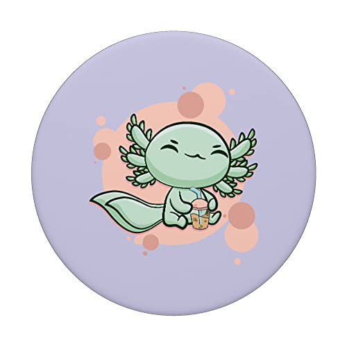 Axolotl Bubble Tea Ambystoma Mexicanum Walking Fish Boba PopSockets Swappable PopGrip, Black - Image 3