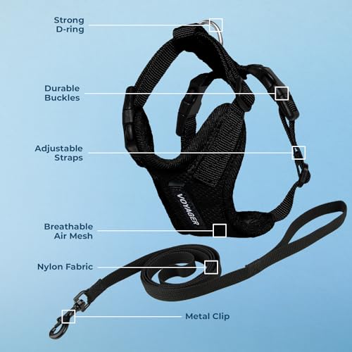 Image of Voyager Escape-Proof Step-in Lock Cat Harness & 5ft Neoprene-Handle Leash Set All-Weather Mesh with Reflective Stitching for Small to Large Cats by Best Pet Supplies, Black, XXS