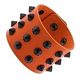 iZasky Leather Spike Bracelet Punk Rivet Cuff Bangle Metal Studded Jewelry Cosplay Emo Gothic Wristband for Women Men (Orange)