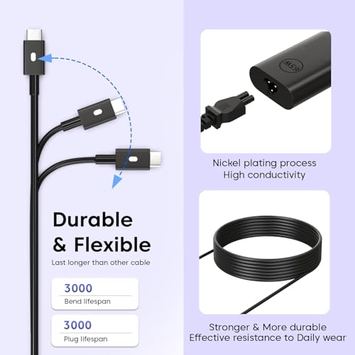 Image of 65W Watt USB Type C AC Power Dell USB Type-C Adapter for Laptop, Latitude 5289 5290 7389 7390 7400- Black De /ll Latitude 3340 3440 3540 5340 5440 5540 7340 7440 7640 9440 2in1 (dell 65W Type-C)