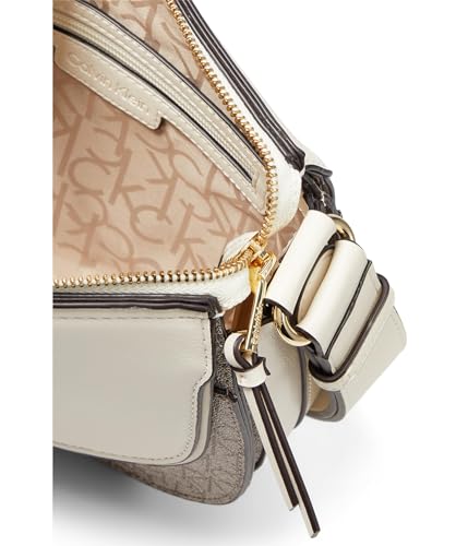 Calvin Klein Bella Signature Saddle Crossbody, Almond/Taupe/White3