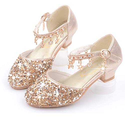 Lfht Little Kids Girls Dress Pumps Glitter Sequins Princess Low Heels Mary Jane Party Dance Shoes Rhinestone Sandals (9 M Us Toddler, Golden) #TOP3