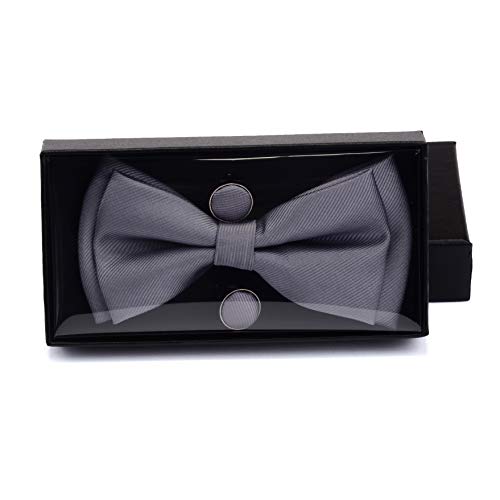 Image of GUSLESON Mens Solid Color Two Layer Pre-tied Bow Tie and Pocket Square Cufflink Set with Gift Box