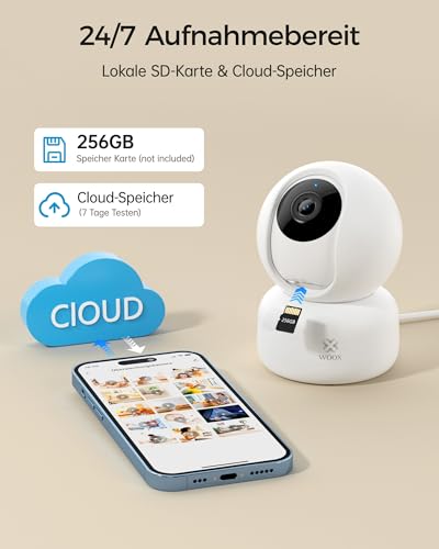 Woox Kamera Überwachung Innen 2K, 360 Grad WLAN Überwachungskamera Indoor, Haustier und Baby Monitor mit Personen-/Baby-Schreierkennung, Auto-Tracking, Zwei-Wege-Audio, Nachtsicht, R4040-V8