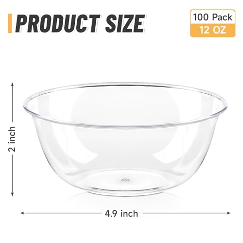 Qeirudu 12 oz Small Clear Plastic Bowls, 100 Pack Disposable Hard Plastic Party Serving Bowls for Salads, Ice Creams, Fruit, Desserts, Parfaits, Snacks by Qeirudu - Image 2