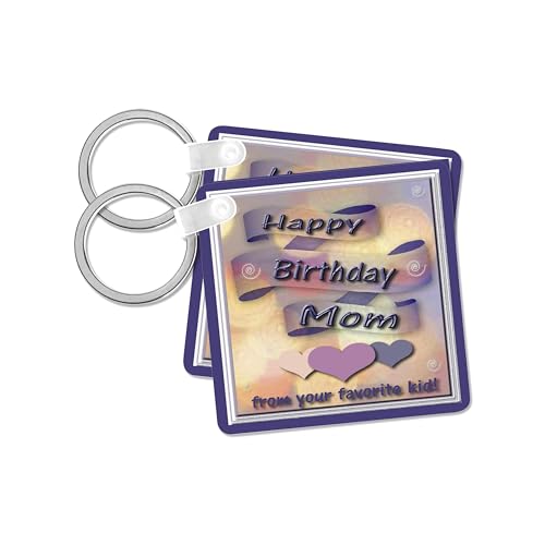 3dRose, Happy Birthday Mom from your favorite kid, Ribbon and Hearts, set of 4 Key Chains