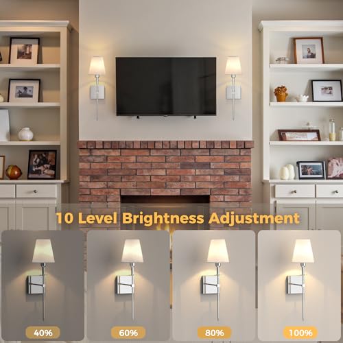 Image of DORESshop Battery Operated Wall Sconce Set of 2, Chrome Rechargeable Wall Lights, Sconce Wall Decor Set of 2, 7 Colors Mode Wireless Sconces for Bedroom Living Room Hallway