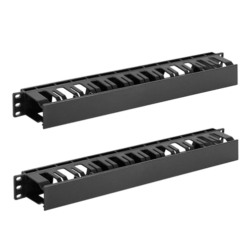 Tecmojo 2 Pack 1U Server Rack Horizontal Cable Management with Cover 2.6 Depth Plastic Cable Manager Rack Mount 12 Slots Wire Duct Organizer for 19 inch AV/IT/Data/Audio and Network Cabinet