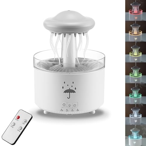 Humidificador de medusas para dormitorio, difusor de aceites esenciales de aromaterapia 2 en 1 y humidificador de aire con luz nocturna LED de 7 colores y temporizador, humidificador de gotas de