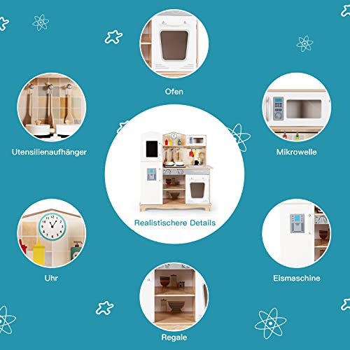 COSTWAY Kinderküche Holz, Kinder Spielküche mit Licht & Sound, Spielzeugküche Holzküche mit Spüle Backofen Mikrowelle… – Bild 7