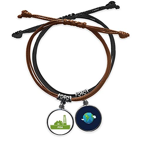Pulsera de cuerda verde Pisa Italia artesanal con cadena de cuero seleccionado