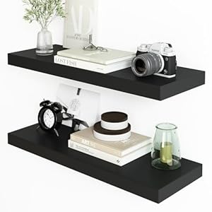 Fixwal Floating Shelves, 24 x 8in Large Bathroom Decor Wall Shelves, Bathroom Shelves Set of 2, with Invisible Brackets for Living Room,Bedroom and Kitchen(Black)
