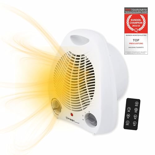TZS First Austria Heizlüfter, 1000/2000W, 2 Heizstufen, Thermostat, Überhitzungsschutz, separater Lüftermodus, leise (52dB), kompakt, Tragegriff, sofort einsatzbereit, weiß/grau, energiesparend