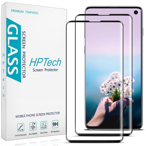 HPTech (2 Pack) Screen Protector for Samsung Galaxy S10 6.1 Inch Tempered Glass Film 3D Curved Full Screen Coverage HD Clear Anti Scratch Case Friendly