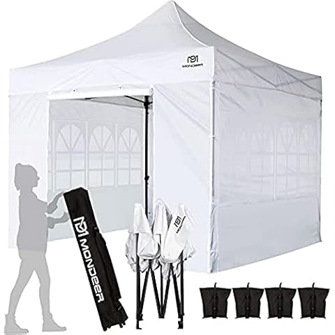 Mondeer Pop Up Gazebo with 4 Sandbags, Sidewalls and Carry Bag, 3 m Length x 3 m Width, White Cover