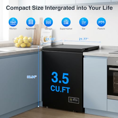Image of Kismile 3.5 Cu.Ft Compact Chest Freezer, Ultra-Low Temperature Deep Freezer (-40F to 14F), Energy-Efficient, Digital Adjustable Thermostat, Top-Opening Door with 2 Removable Baskets, Black