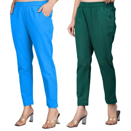 Image of Regular Fit Fully Elastic Waist Ankle Length Premium Cotton Casual Trouser Pant (Combo Pack of 2)