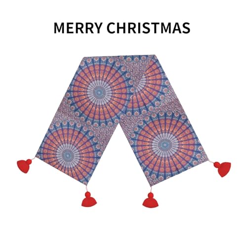 Chemin de table de Noël mandala chic avec pompons de qualité supérieure - 4