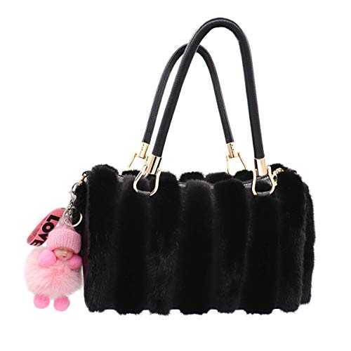 Surell Genuine Fox Fur Baby Keychain - Pom-Pom Bag Purse Charm - Silver Ring Fluffy Fur Ball - Fashion Gift (Pink) #TOP2