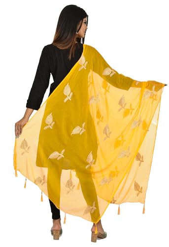 Image of YOUTHQUAKE Women's Golden Patti Work Embroidered Chiffon Dupatta for Womens & Girls With Latkan