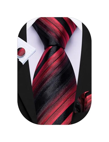 Image of Barry.Wang Man Stripe Ties Set Silk Woven Pocket Square Necktie Cufflinks Formal Party Business