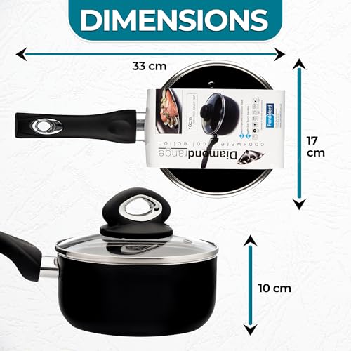 Premium 16cm Non-Stick Saucepan with Glass Lid, 1.8L Capacity, Soft Touch Handle, Steam Vent, Induction & All Hob Compatible, Dishwasher Safe, 2.5mm Pressed Aluminium - Image 3