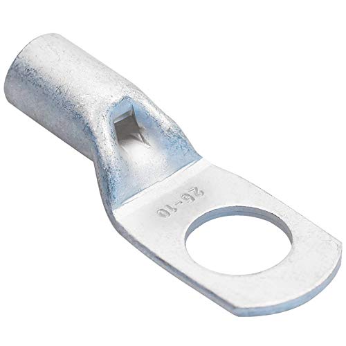 Black Friday 🔥 ELECFUN 10pcs 4AWG 3/8" Stud Heavy Duty Cable Lugs with Spy Hole Battery Cable Tinned Copper Ring Terminal Connectors TK25-10