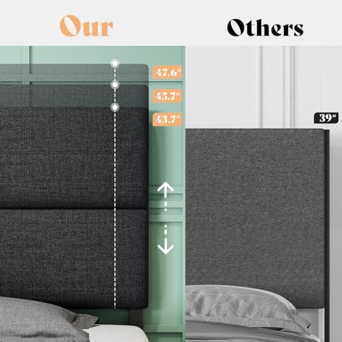 AMERLIFE Queen Size Black Linen Upholstered Bed Frame with 2 Drawers and Adjustable Headboard