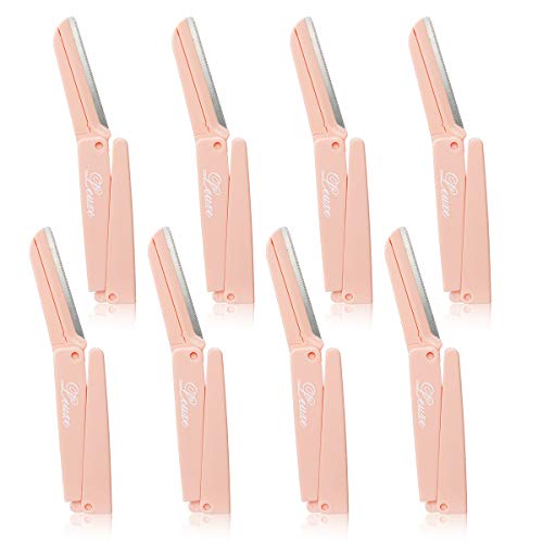 leuxe Triple-Folded Eyebrow Razor,Painless Precise Eyebrow,Facial Body Hair Trimmer (8PCS, Pink)