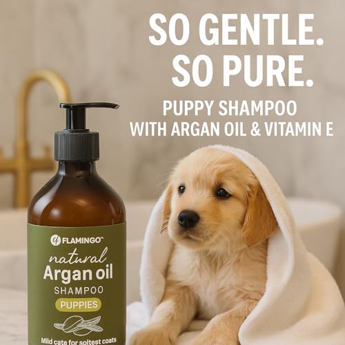 Flamingo hundeshampoo - mit Arganöl - für Welpen 500 ml - Geeignet für alle Fell- und Hauttypen - Sanfte Formulierung für die empfindliche Welpenhaut