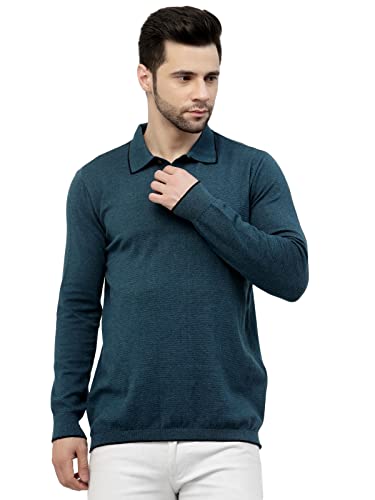 Image of Kalt Mens Basic Solid Full Sleeves Polo Cotton Blend Knitted Regular Fit Polo-Neck T-Shirts with Collar Stylish