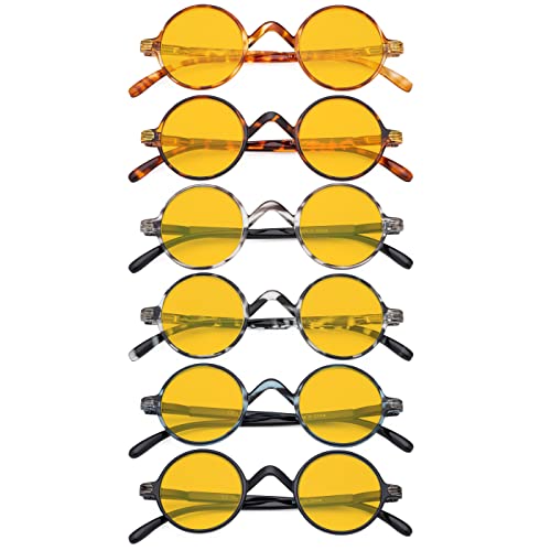 Image of Eyekepper 6 Pack Blue Light Filter Glasses Vintage Round Computer Reading Glasses Amber Tinted +0.50