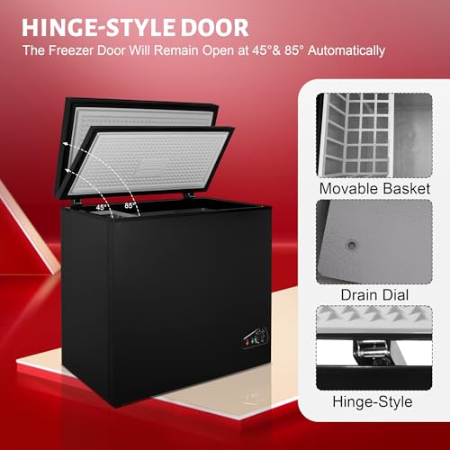 rosmena Chest Freezer 5.0 cu ft, Mini Deep Freezer with Removable Basket, FreeStanding Compact Small Freezer, Adjustable 6 Thermostat, Quiet Small Deep Freezer Top Open Door for Dorm/Home(Black) on Fridge.com