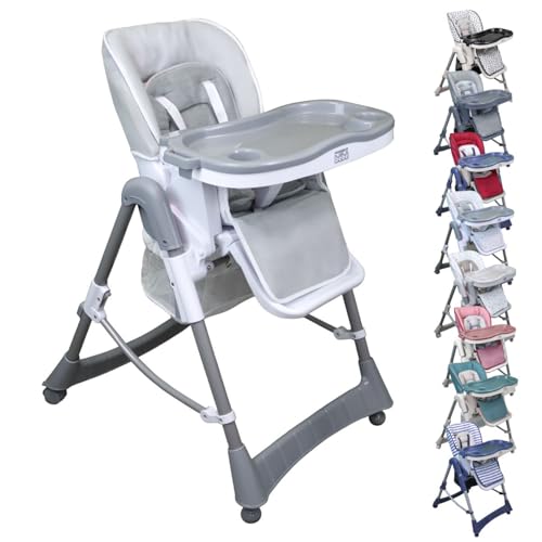Monsieur Bébé - Chaise haute enfant pliable, réglable hauteur, dossier et tablette - Plusieurs coloris