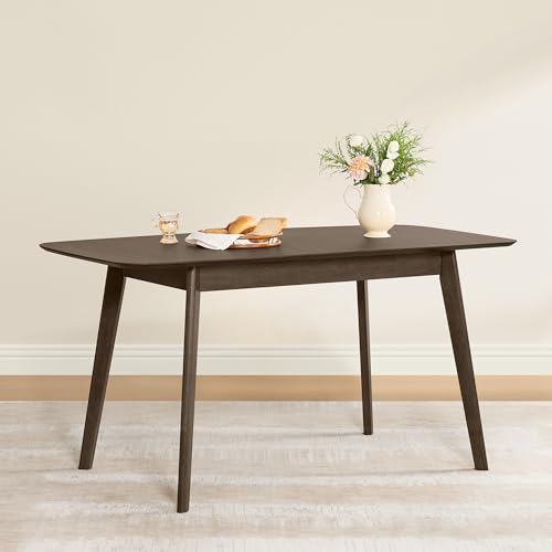 Image of CHITA 47 inch-59 inch Extendable Dining Room Table for 4, Modern Wood Dining Table for Small Spaces, Kitchen, Space Saving Hidden Leaves, Solid Rubberwood Frame, Walnut Veneer