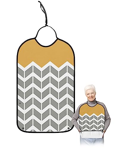Orange Geometric Adult Bibs for Eating, Waterproof Bibs with Food Catcher & Adjustable Snap Closure, White Chevron Modern Abstract Art Aesthetics Clothing Protectors Adult Bibs for Elderly Women/Men