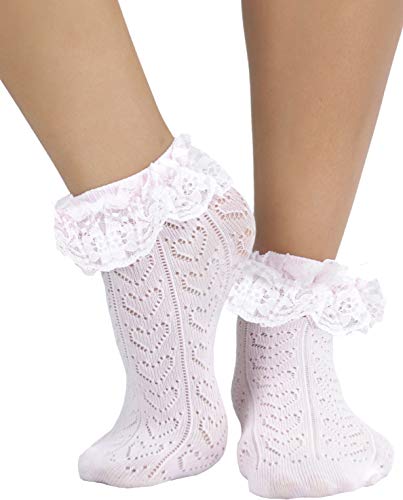 Image of ToBeInStyle Women's Indie Girl Ruffle Trim Heart Net Design Ankle High Fashion Socks