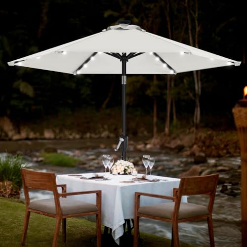 Image of MASTERCANOPY 7.5ft Patio Umbrella with Solar Lights, Light Beige