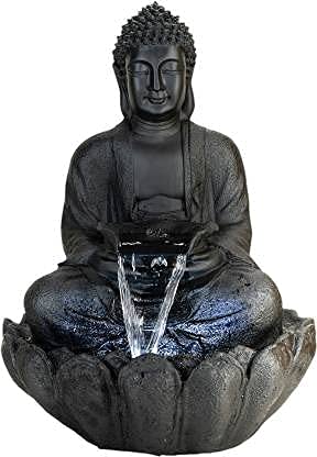 Image of Big Kamal White Buddha Fiber Indoor Outdoor Fountain with Led Lights for Home Decor and Office Decoration Or Gifting (90 cm X 65 cm X 65 cm) (Black)
